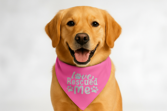 Holographic Snap-On Dog Bandana - LOVE RESCUED ME
