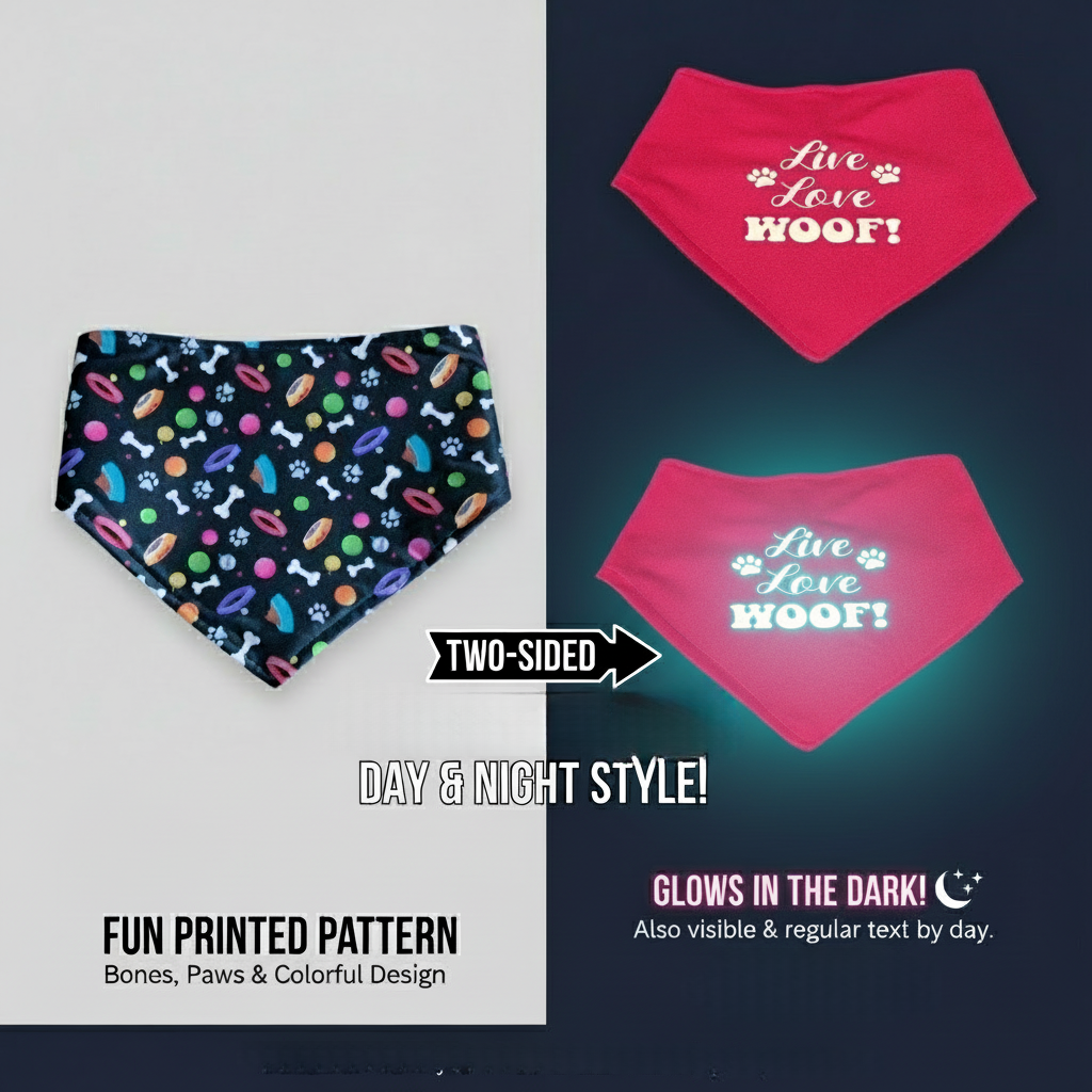 Glow in the Dark Snap-On Dog Bandana - LIVE LOVE WOOF