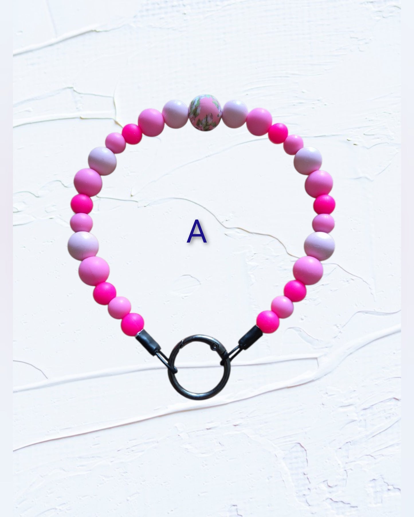 Silicone beaded dog collar Colour A – mix of hot pink and light pink beads with a metal O-ring clasp, handmade in Canada