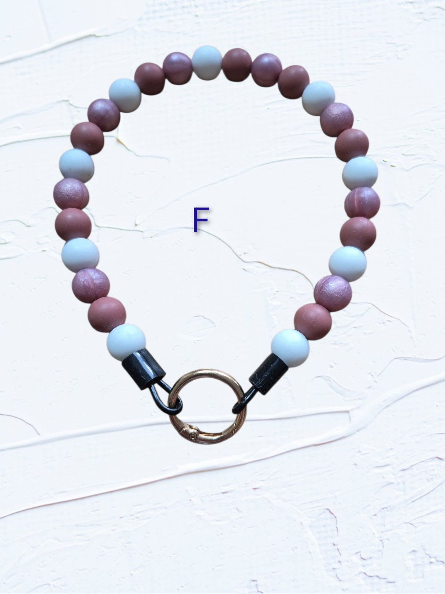 14 inch silicone beaded dog collar Colour F – alternating mauve and light blue silicone beads with gold O-ring clasp, handmade in Canada
