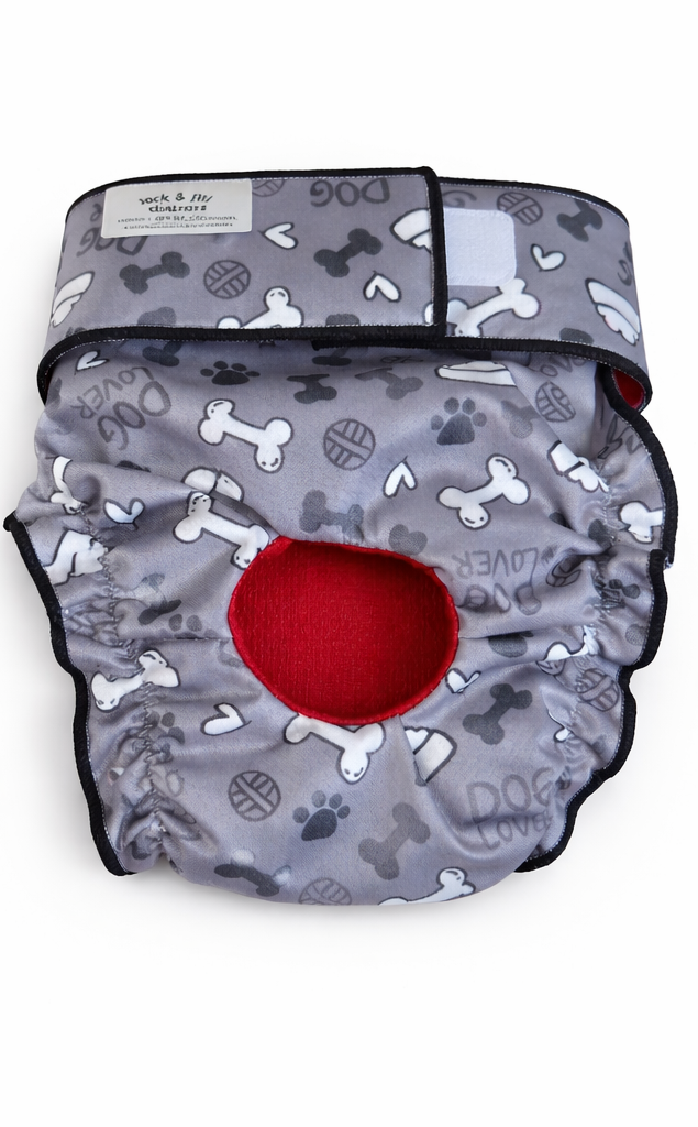 Washable grey bones female dog diaper regular fit