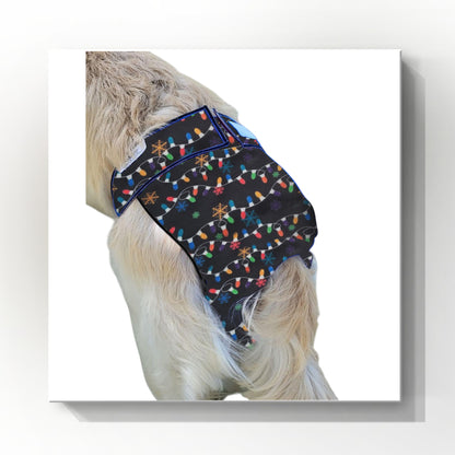 Female dog diaper britches with tail opening in Christmas lights print