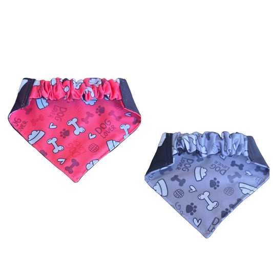 Dog Bandana  Scrunchie  - Red & Grey Bones