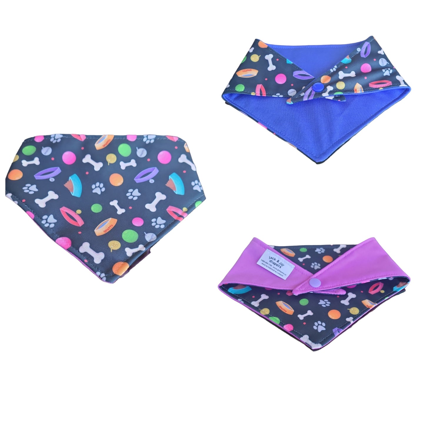 Dog Bandana Snap-On| Waterproof & Stylish | Playful Dog Print