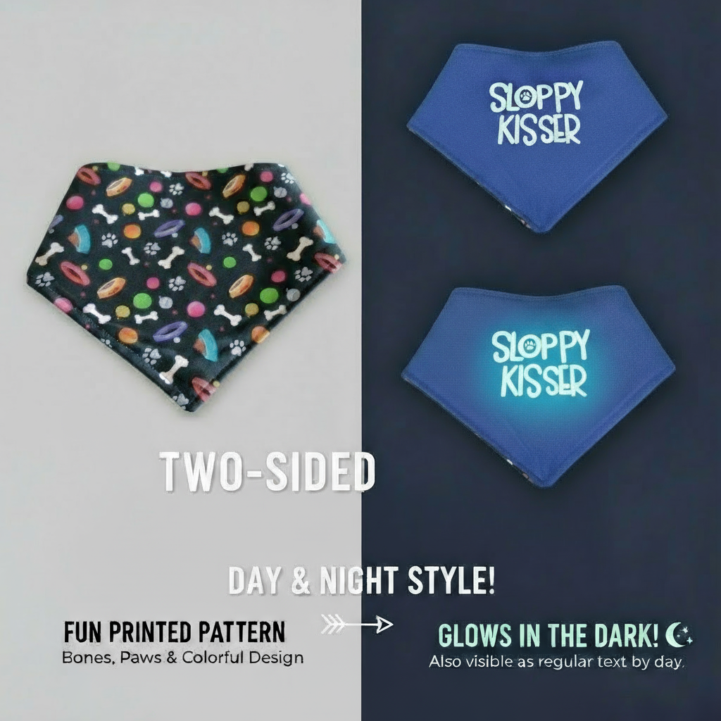 Glow in the Dark Snap-On Dog Bandana - SLOPPY KISSER