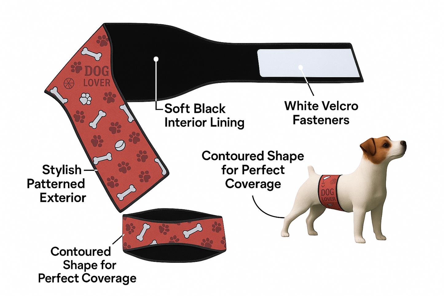Male Dog Belly Band Wrap | Red Bones Print |Style 2