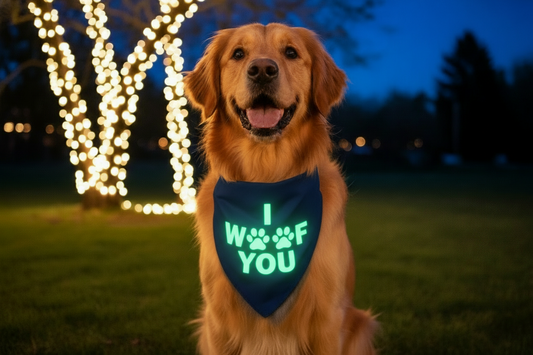 Glow in the Dark Snap-On Dog Bandana - I WOOF YOU