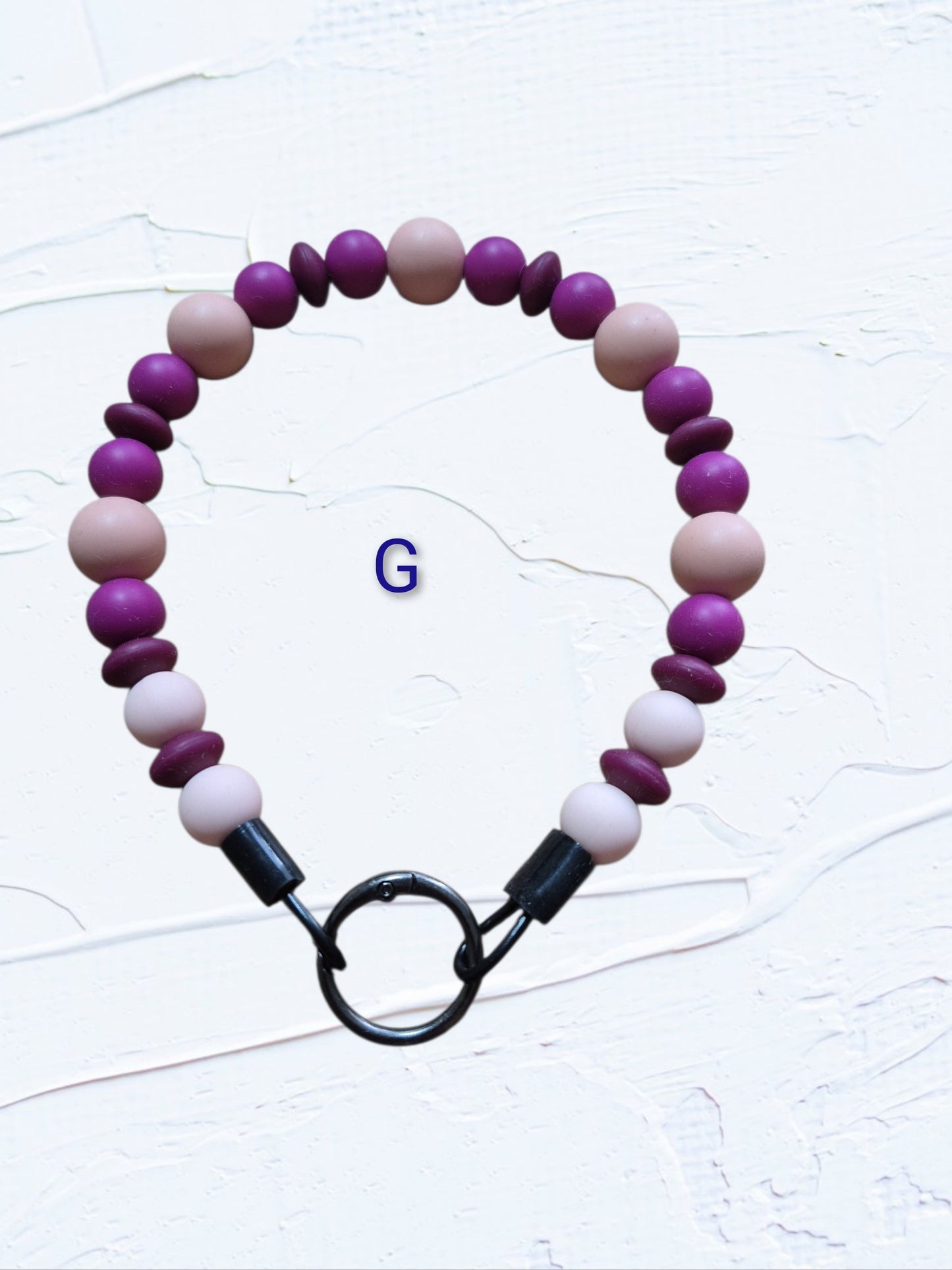 14 inch silicone beaded dog collar Colour G – magenta and blush pink silicone beads with black O-ring clasp, handmade in Canada