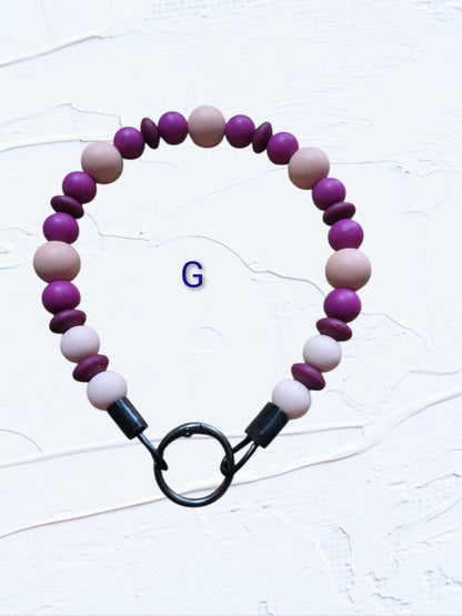 14 inch silicone beaded dog collar Colour G – magenta and blush pink silicone beads with black O-ring clasp, handmade in Canada