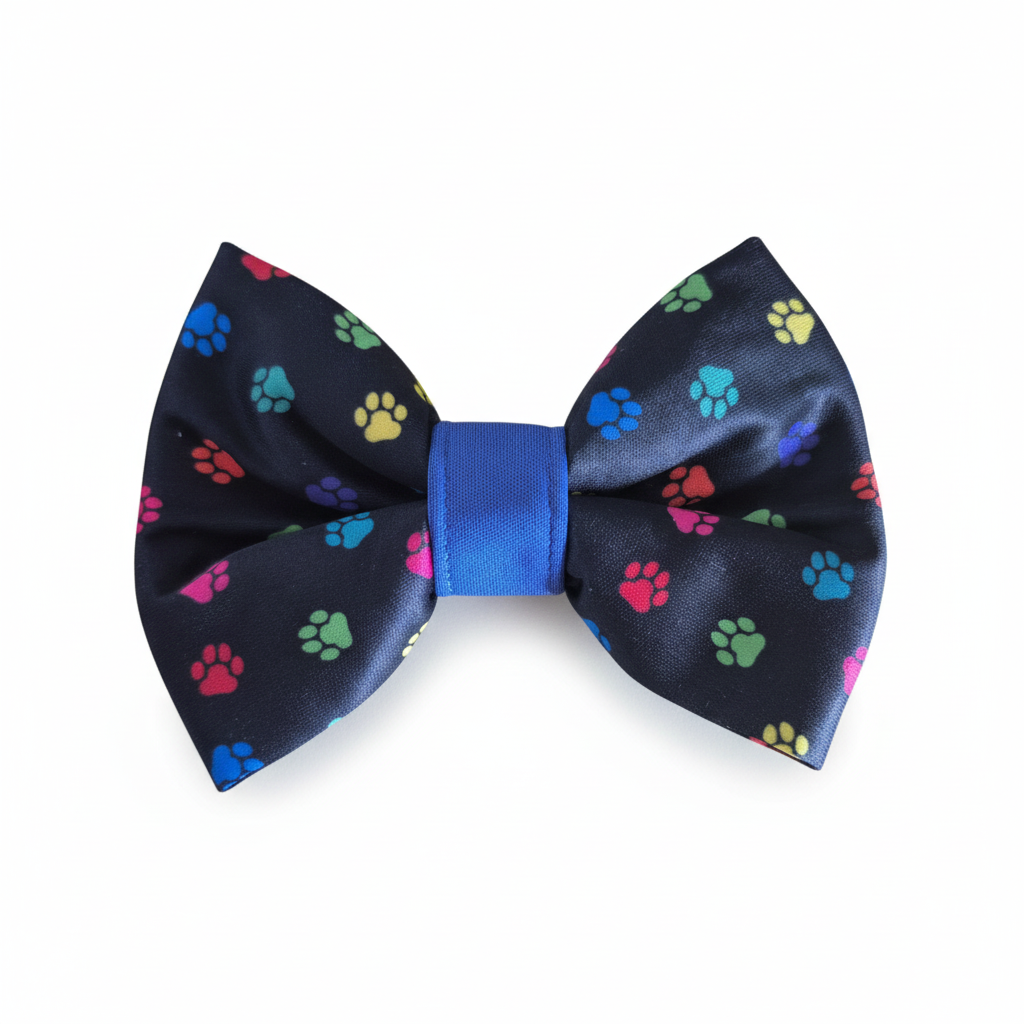 Rainbow paw bow tie with blue center
