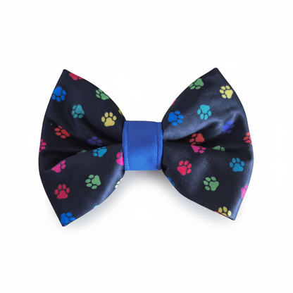 Rainbow paw bow tie with blue center