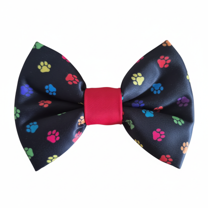 Rainbow paw print bow tie on white background