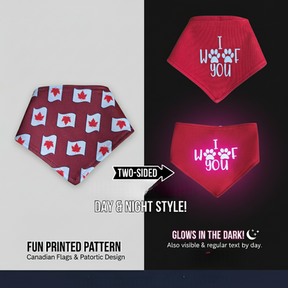 Glow in the Dark Snap-On Dog Bandana - I WOOF YOU