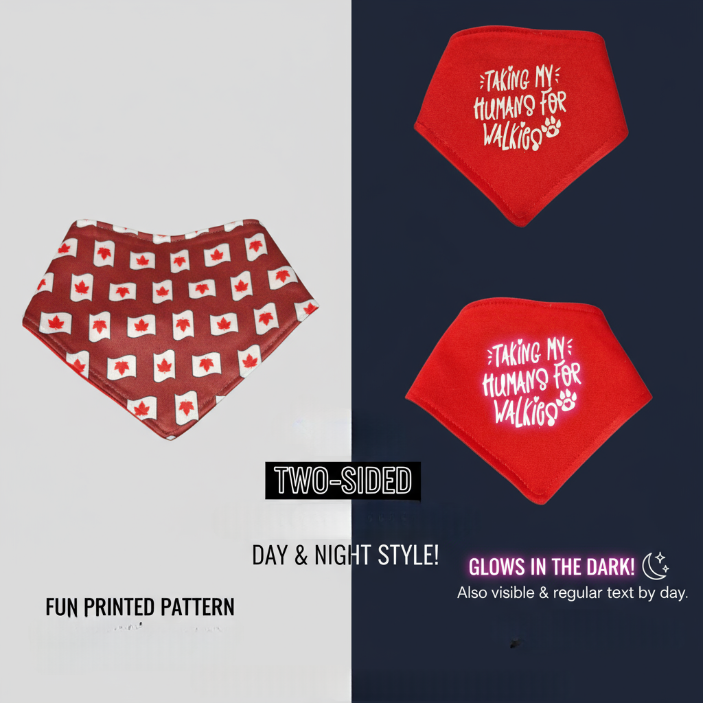 Glow in the Dark Snap-On Dog Bandana - TAKING MY HUMANS FOR WALKIES