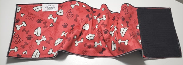 Male Dog Belly Band Wrap - Red Bones Style #1 - Jack & Jill Dog Diapers